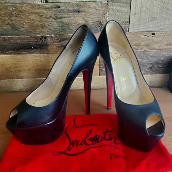 Authentic Christian Louboutin Highness Black Peep Toe Heels EU38 - Picture 2 of 8